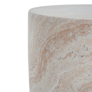 Outdoor / Indoor, Lightweight Concrete Side Table With Travertine - Beige