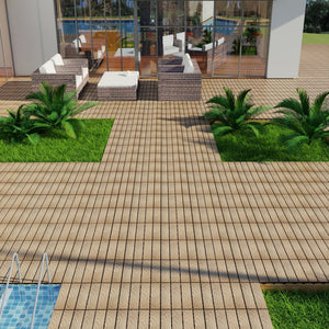 Patio Deck Tiles, Interlocking Diy Flooring For Indoor / Outdoor Use (Set of 22) - Teak