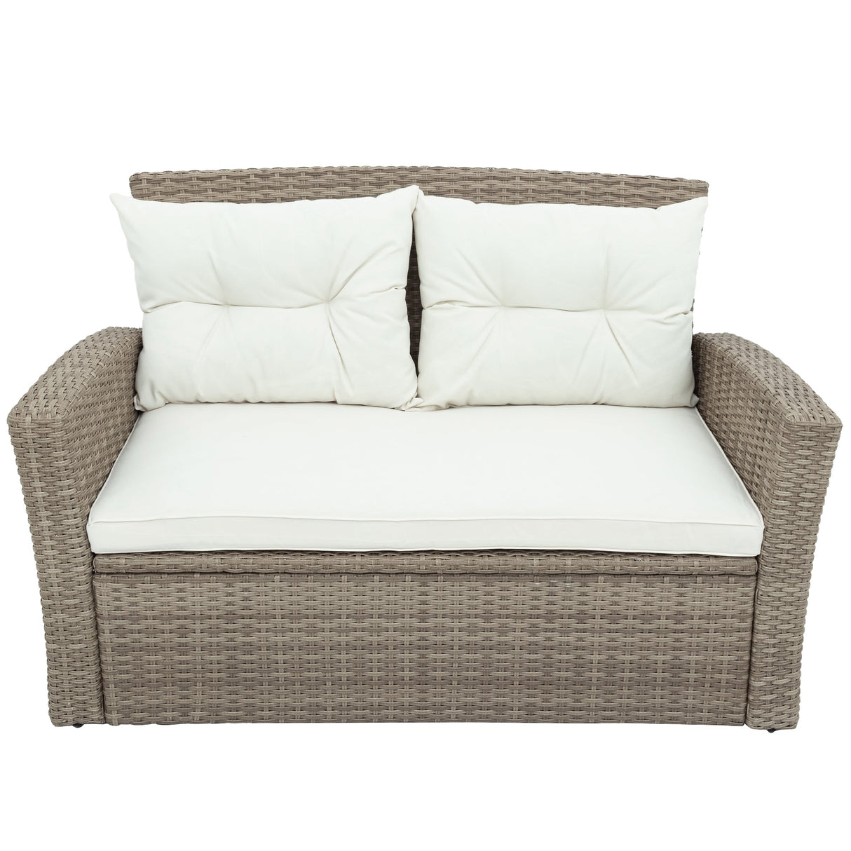 U-Style Patio Furniture 4 Piece Outdoor Wicker Sectional Sofa Set with Ottoman and Cushions