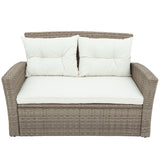 U-Style Patio Furniture 4 Piece Outdoor Wicker Sectional Sofa Set with Ottoman and Cushions