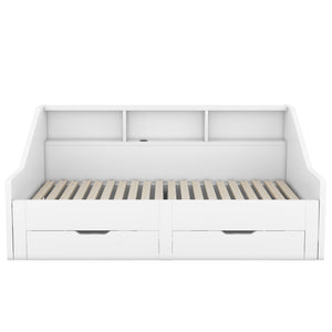 Daybed Frame With Storage Bookcases, 2 Drawers, Charging Station