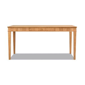 Dumont Modern Farmhouse 1-Drawer Fluted Home Office Writing Desk, Natural Blonde Solid Rubberwood & Rubberwood Veneer