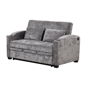 Pull Out Loveseat Sofa With Adjsutable Backrest, 2 Pillows, Cup Holders, USB Ports For Living Room