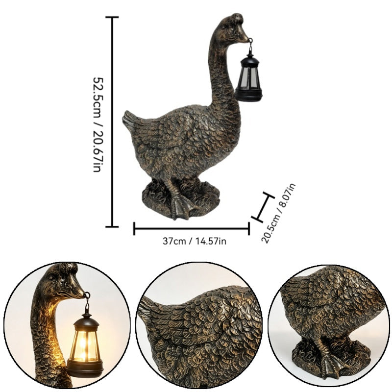21'' Antique Bronze Goose Statue With Solar Lantern
