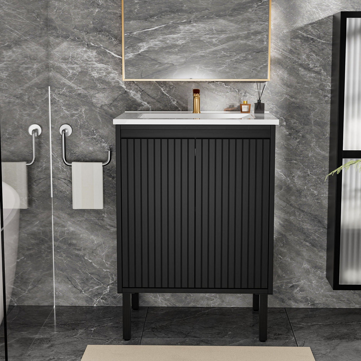 Bathroom Vanity With Ceramic Sink, Floor-Standing Design, Soft-Closing Drawers