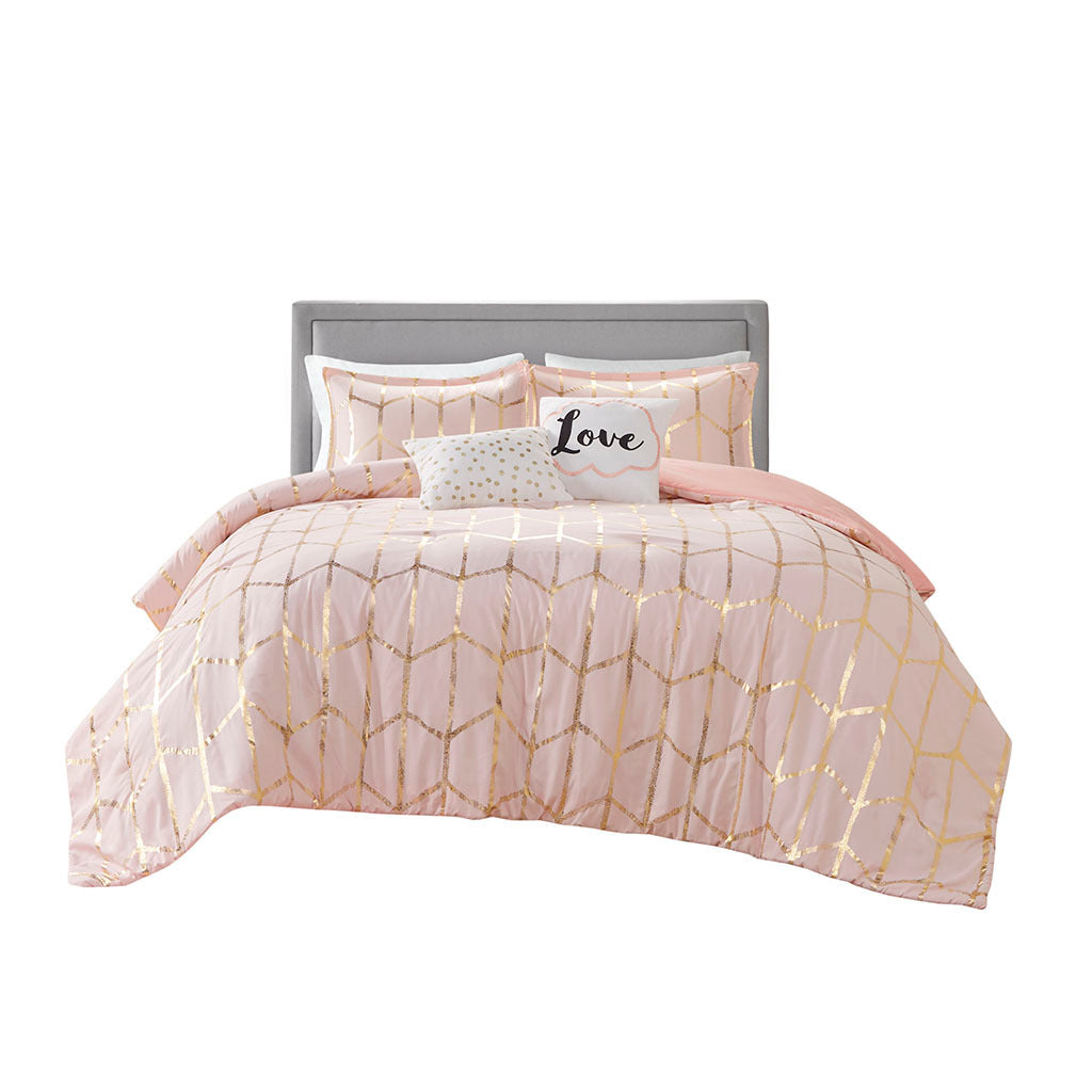 Metallic Full/Queen Printed Comforter Set