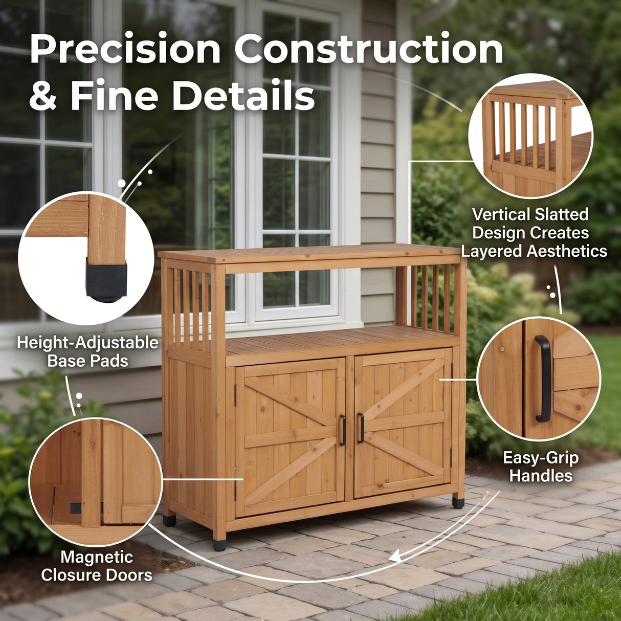 Wooden Patio Bar Table Set with Storage