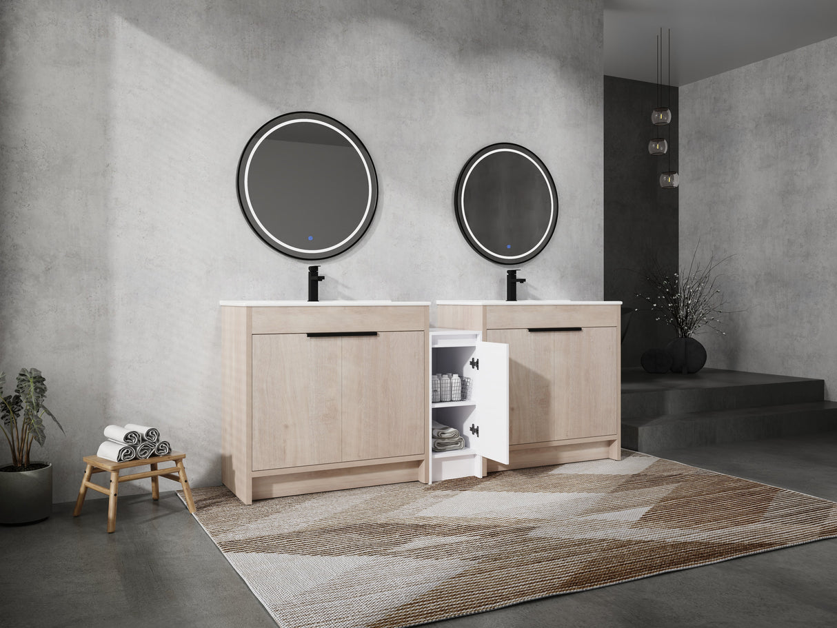 84 Inch Freestanding Bathroom Vanity with Ceramic Sink and Storage Cabinets
