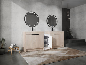 84 Inch Freestanding Bathroom Vanity with Ceramic Sink and Storage Cabinets