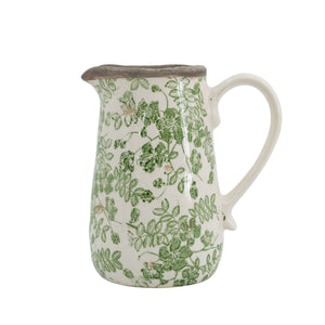 6.3x4.5x7.1' White Ceramic Pitcher Vase with Green Floral Pattern