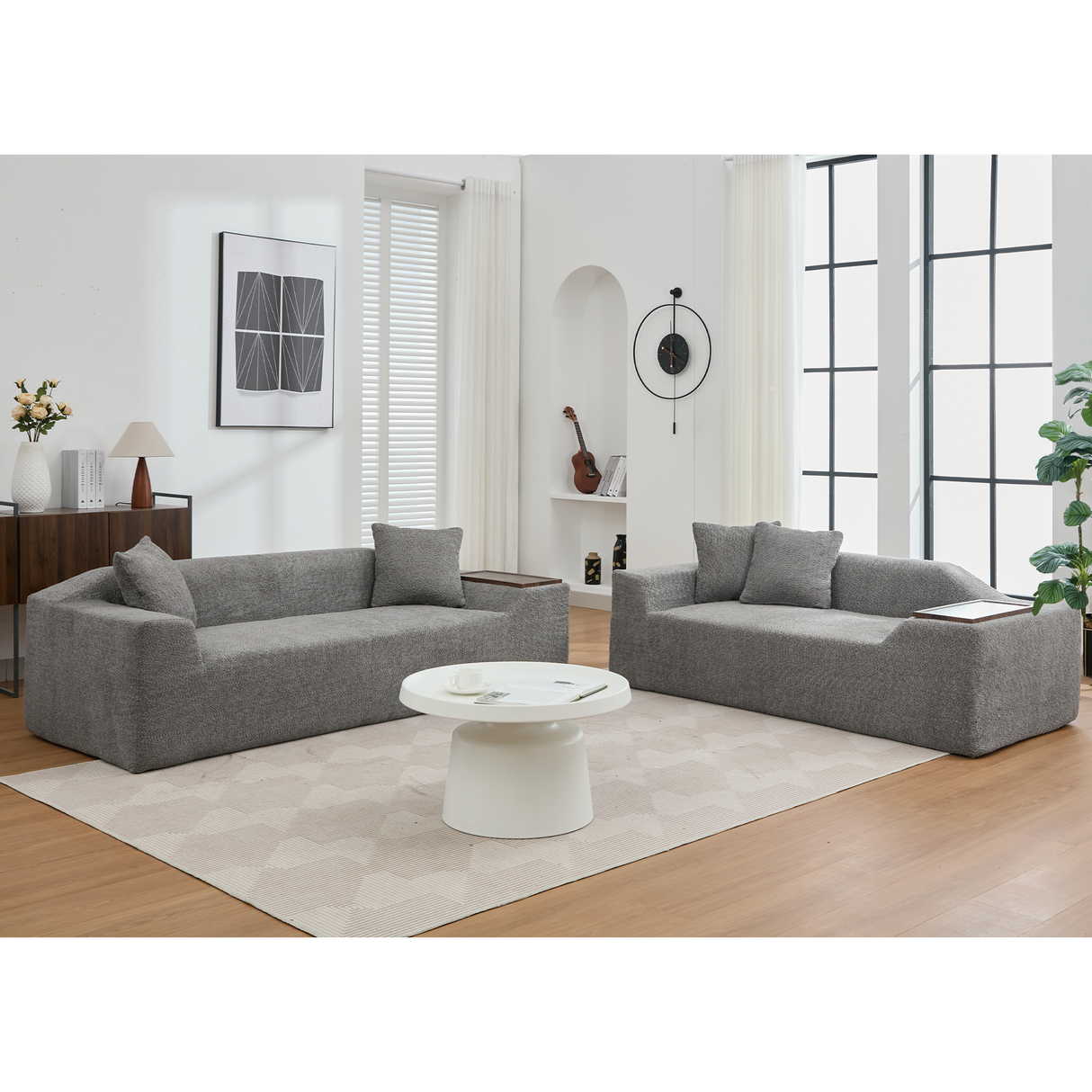Modern 2 Piece Boucle Cloud Sofa Set