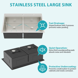 Topmount, Drop In Double Bowl Kitchen Sink