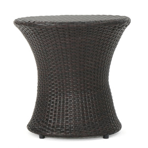 19" Kono Hourglass End Table with Durable PE Rattan - Brown Multi