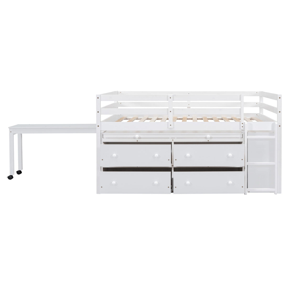 Loft Bed With Retractable Writing Desk And 4 Drawers, With Lateral Portable Desk And Shelves