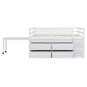 Loft Bed With Retractable Writing Desk And 4 Drawers, With Lateral Portable Desk And Shelves