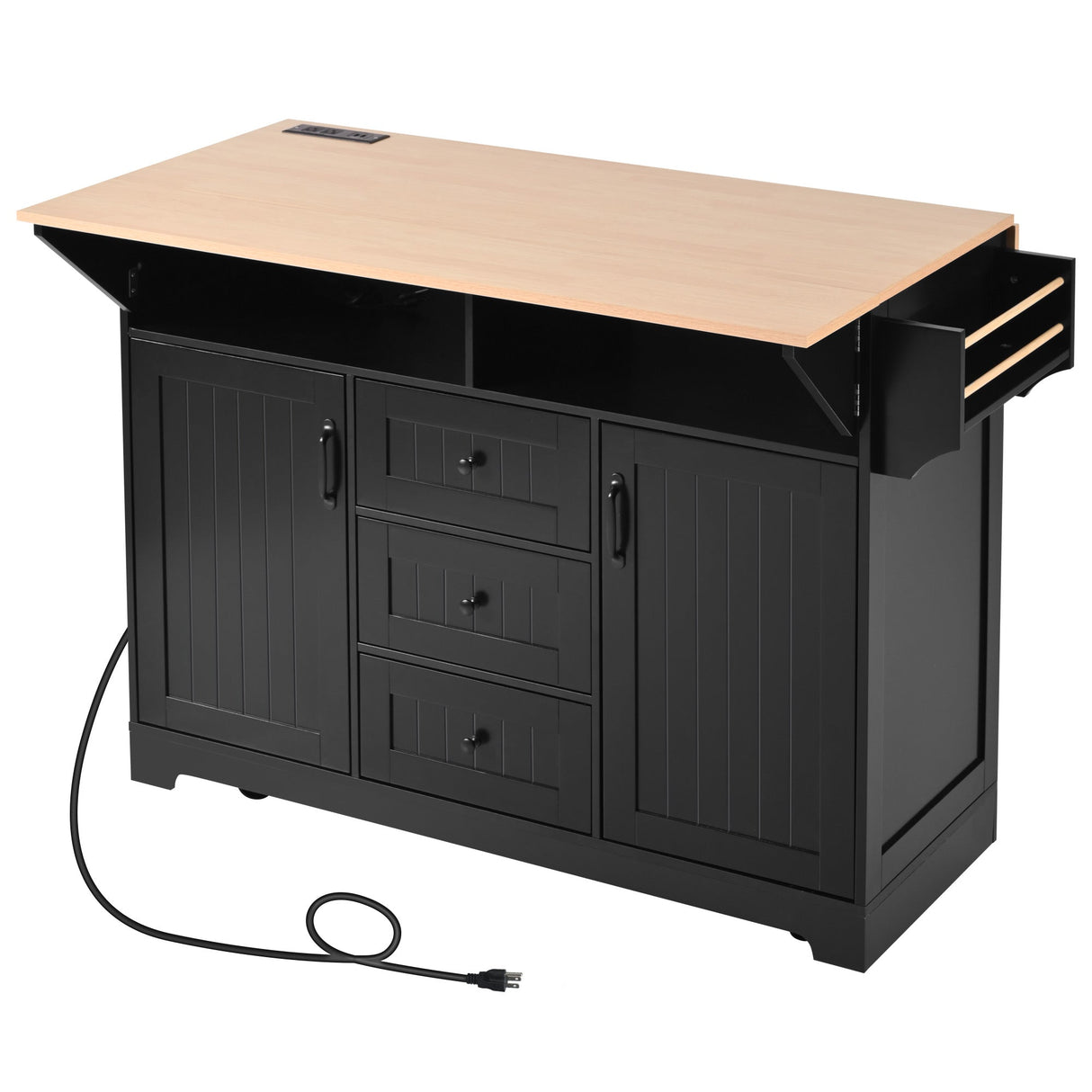 K&K 55.7'' Large Kitchen Island with 2 Drop Leaf
