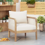 Outdoor acacia wood patio club chair, patio furniture, beige