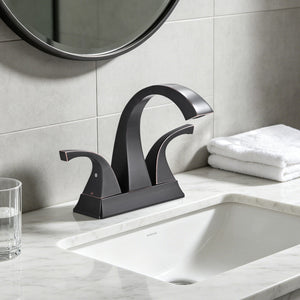 Two Handle 4 Inch Centerset Bathroom Sink Faucet with Pop-Up Drain, Oil Rubbed Bronze