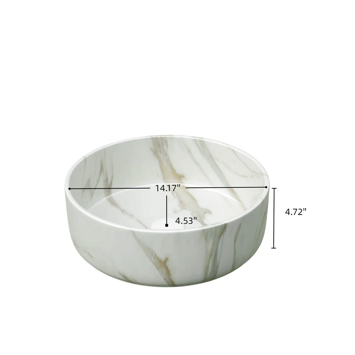 14'' Bathroom Sink, Round Vessel Ceramic Sink with Stone Pattern