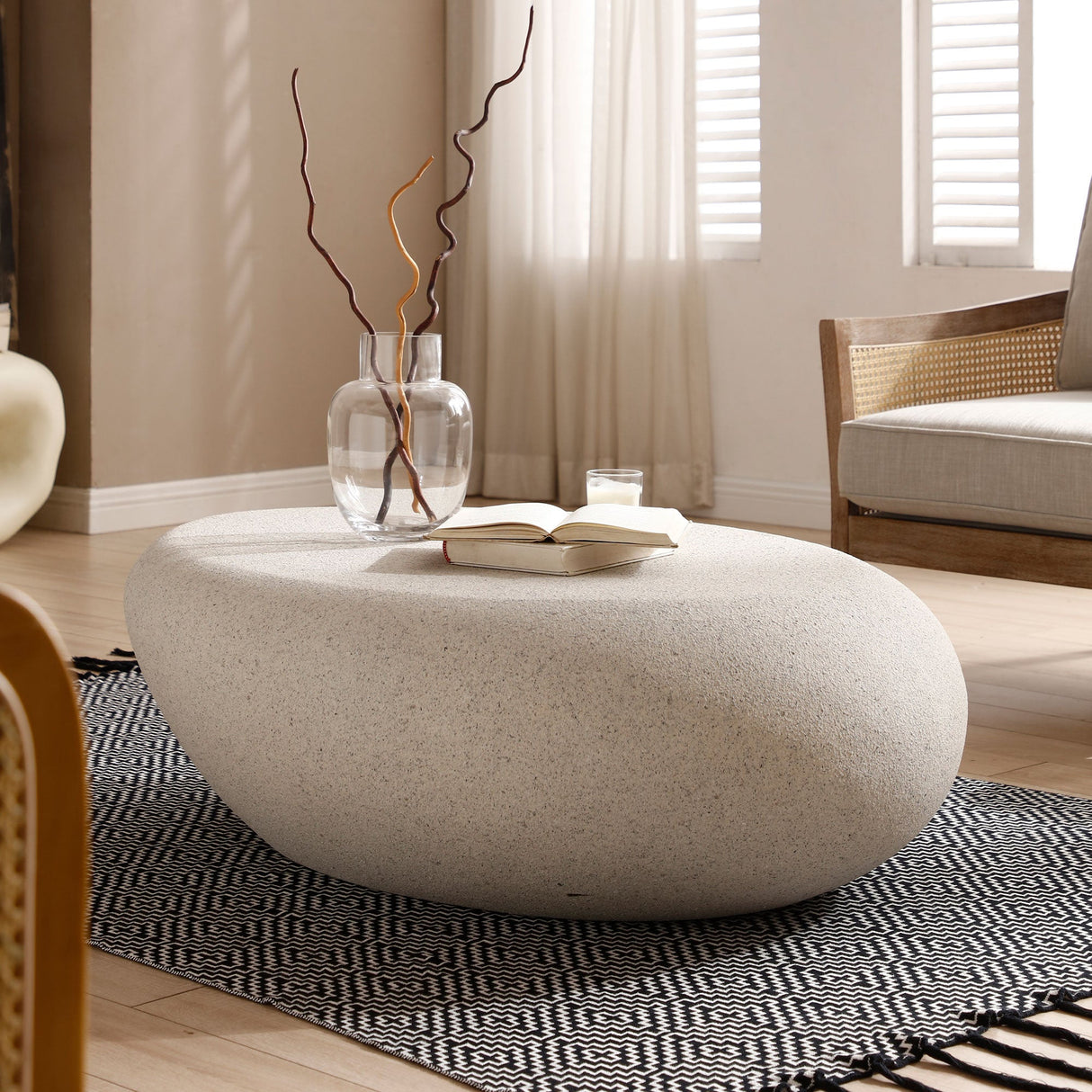 43.31'' Fiberglass Elliptical Coffee Table for Living Room
