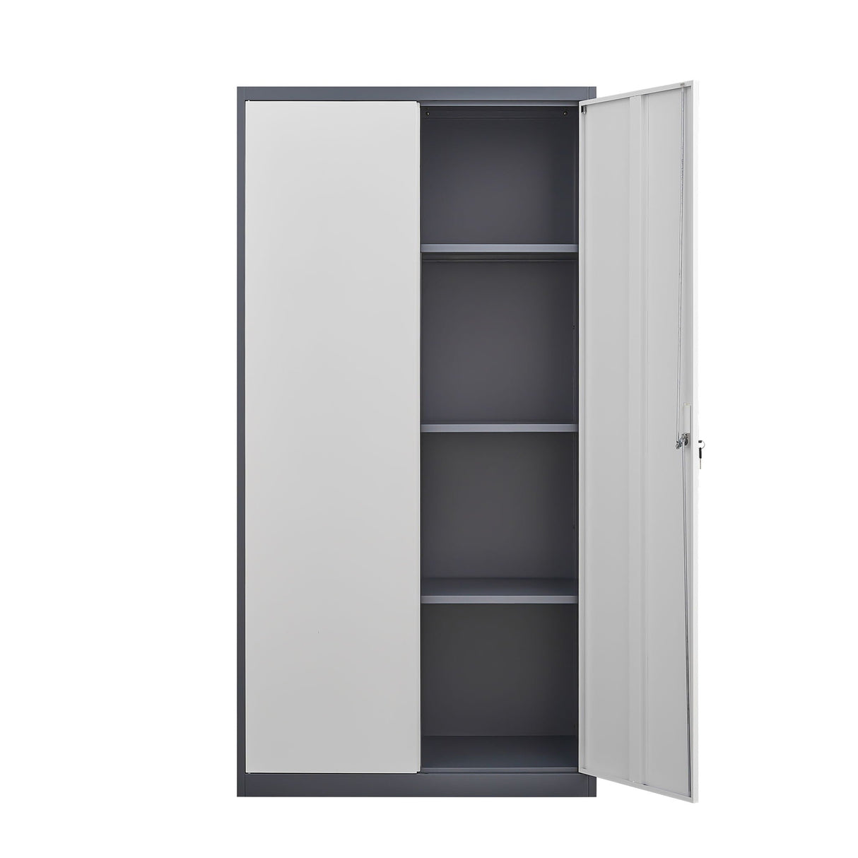Wardrobe With Hanging Rod And Compartments, Lockable Closet With Locks & Keys For Bedroom - Gray