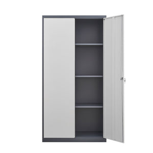 Wardrobe With Hanging Rod And Compartments, Lockable Closet With Locks & Keys For Bedroom - Gray
