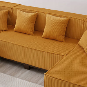U-Shaped Sectional Sofa With RGB LED Light Strip And 6 Pillows