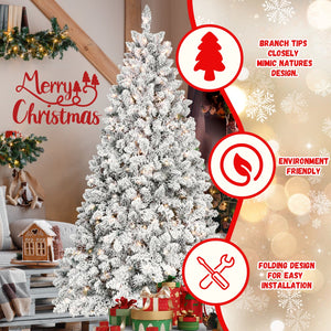 4.5FT Flocked Christmas Tree with 250 UL Lights and 24 Pine Cones