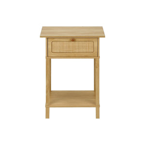 Accent Table With Storage Drawer, 2 Tier Nightstand For Living Room - Natural