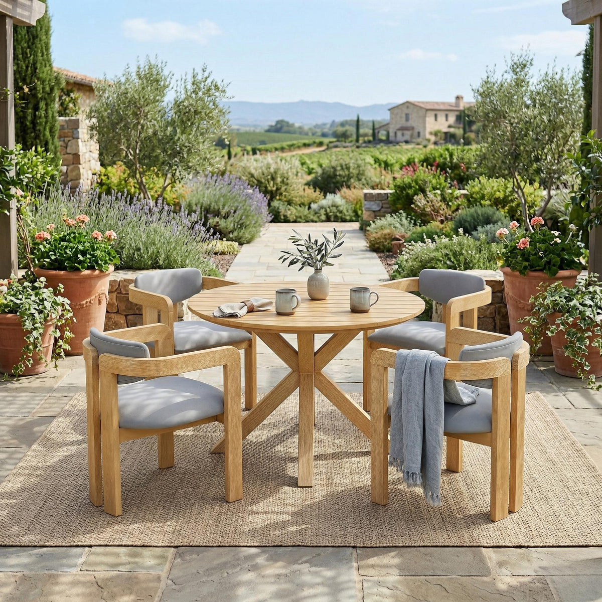 5-Piece Outdoor Acacia Wood Round Dining Set