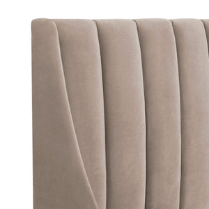 Aspen Vertical Tufted Modern Headboard Platform Bed Set, Queen, Mink Beige Performance Velvet