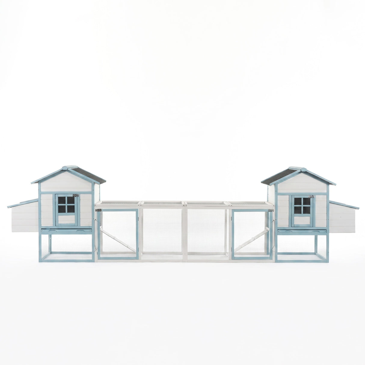 Large Wooden Chicken Coop with Double Nesting Boxes, Outdoor Walk-In Chicken Run with Waterproof Asphalt Roof, Fir Wood Poultry Cage with Pull-Out Dropping Trays
