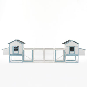 Large Wooden Chicken Coop with Double Nesting Boxes, Outdoor Walk-In Chicken Run with Waterproof Asphalt Roof, Fir Wood Poultry Cage with Pull-Out Dropping Trays