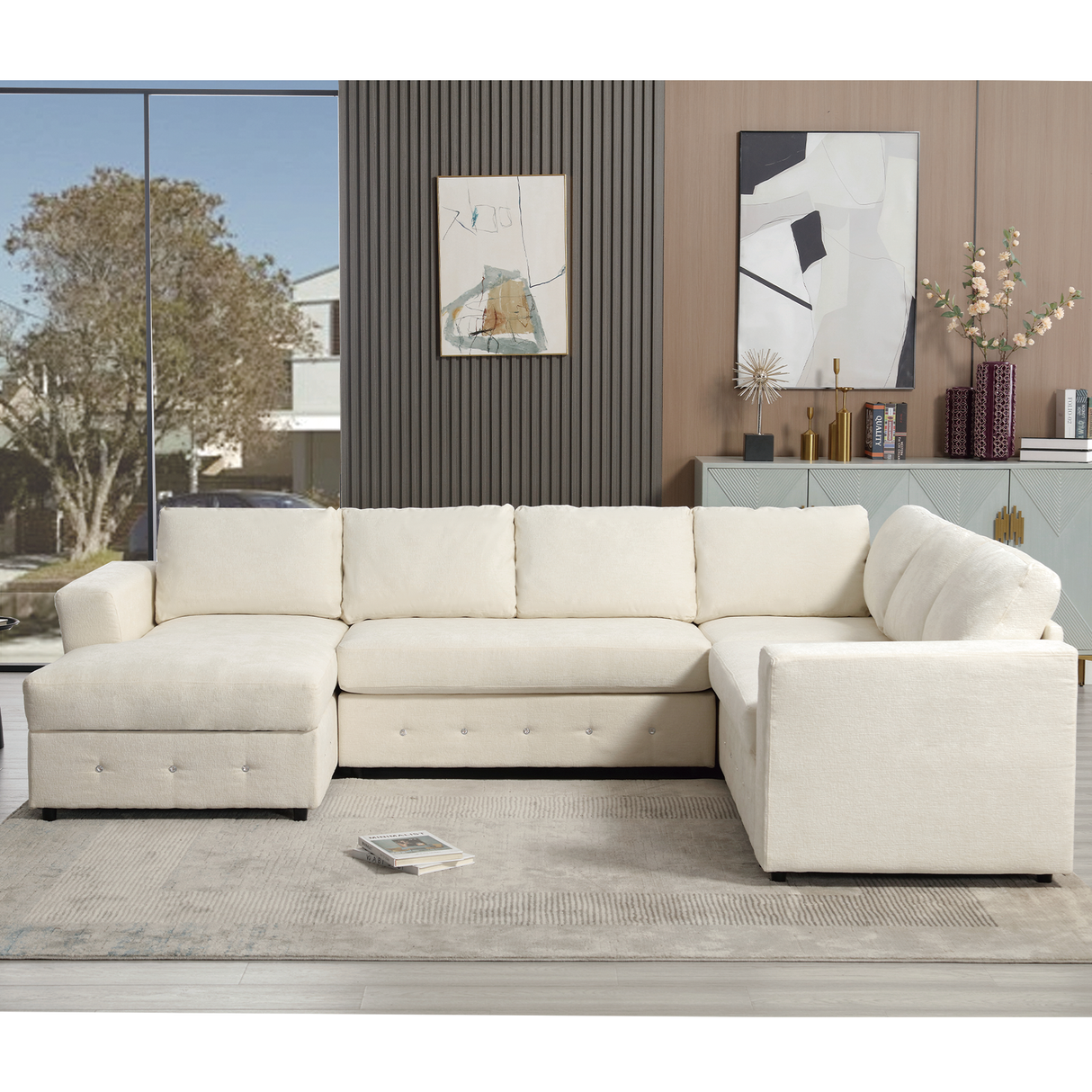 110.75" Sectional Sofa with Chaise Storage