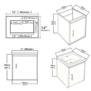 16" Floating Bathroom Vanity, Wall Mounted Plywood Cabinet