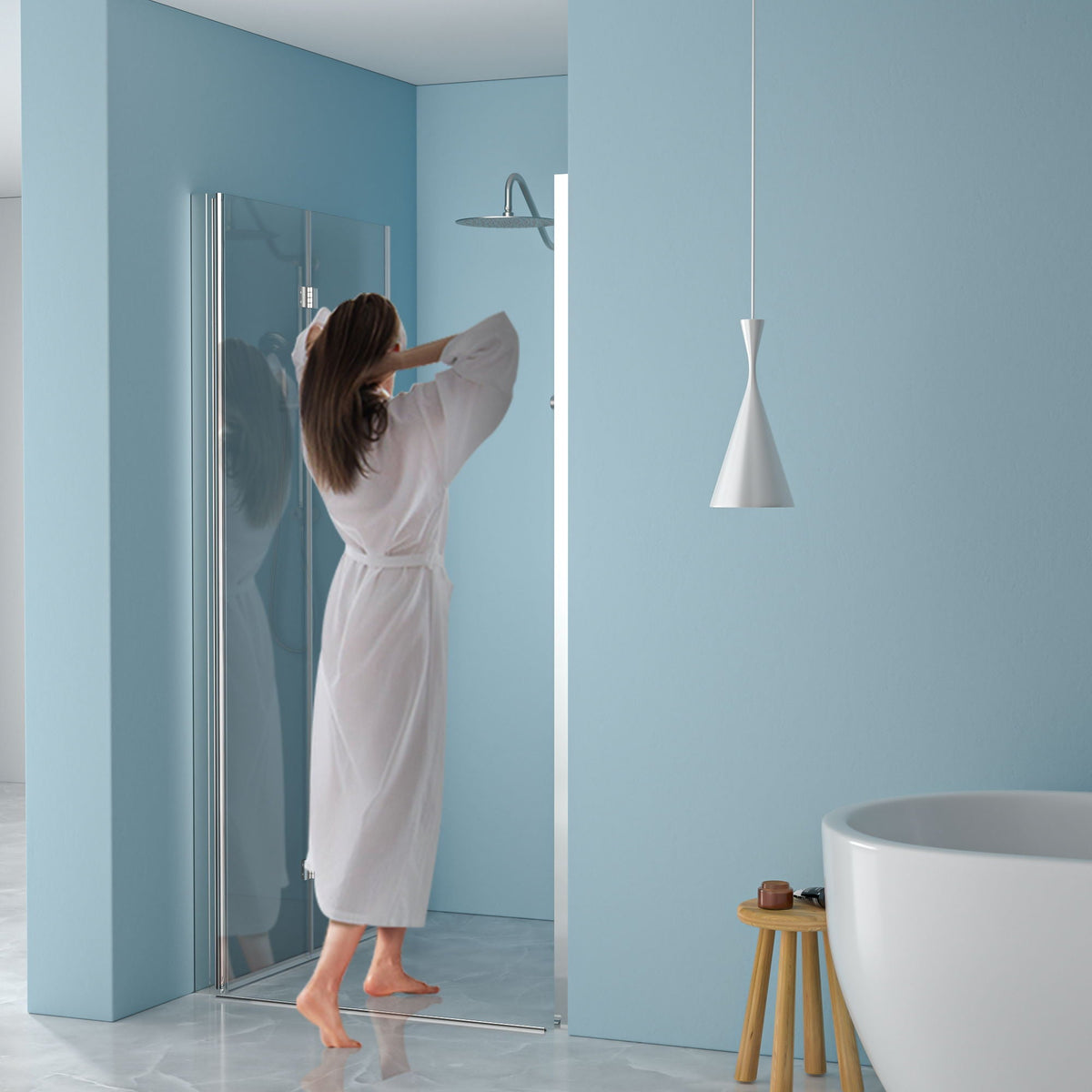 Fold Frameless Shower Door With Tempered Glass