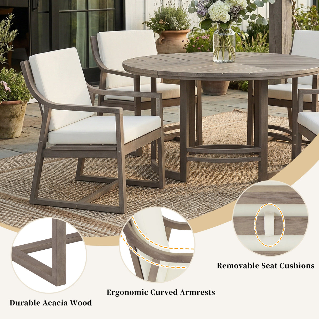 Outdoor Dining Set 5-Piece Patio Table and Chairs Set with Umbrella Hole
