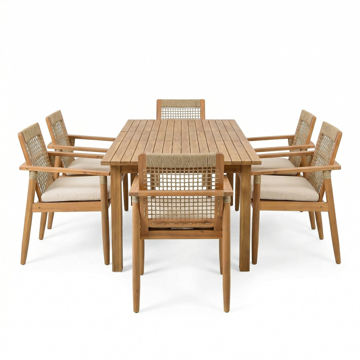 7 Pieces Acacia Wood Outdoor Dining Set with Cushions
