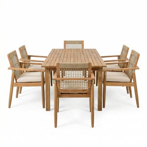 7 Pieces Acacia Wood Outdoor Dining Set with Cushions