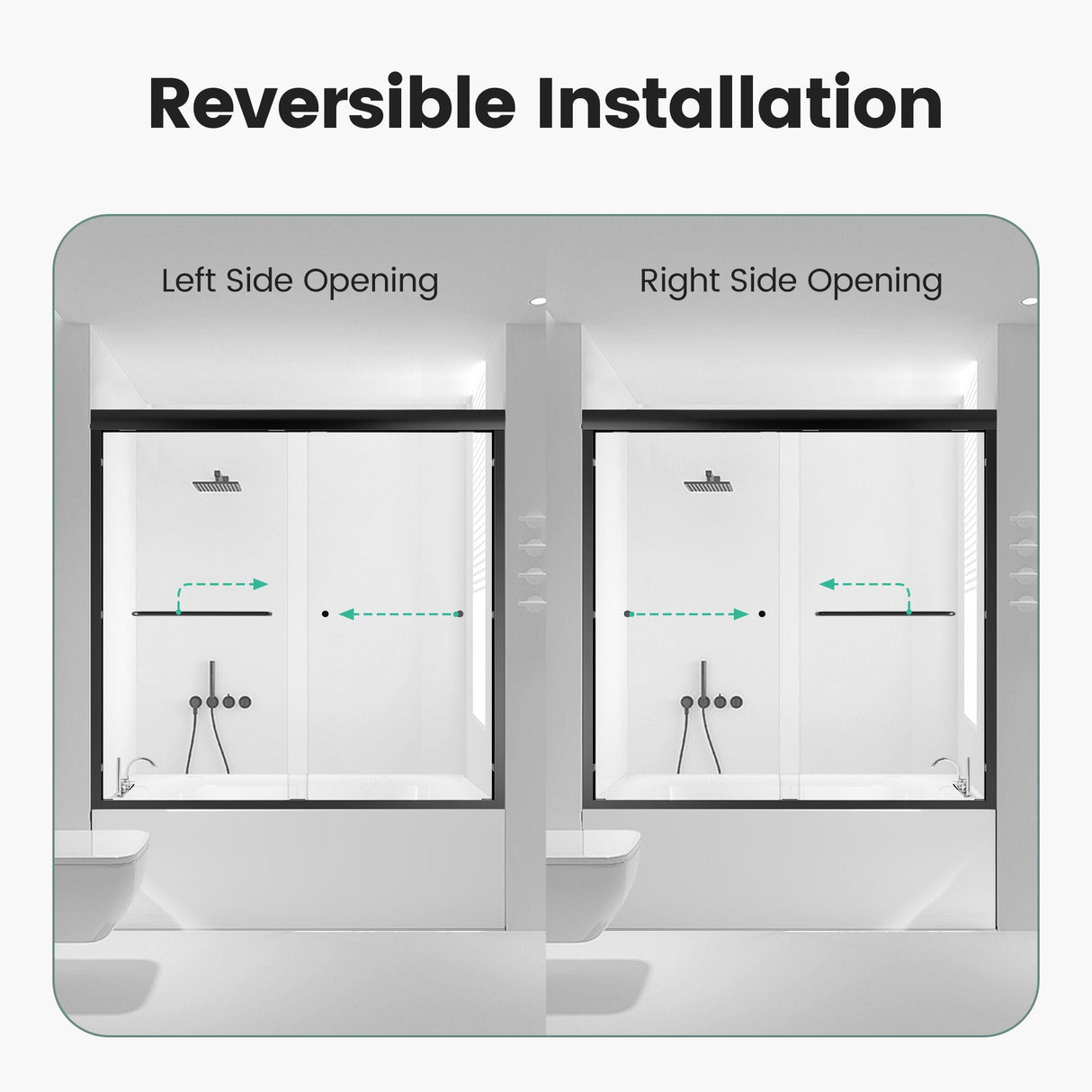 Semi-Frameless Double Sliding Shower Door, Bypass Shower Door, 1 / 4" (6Mm) Thick SGCC Tempered Glass Door
