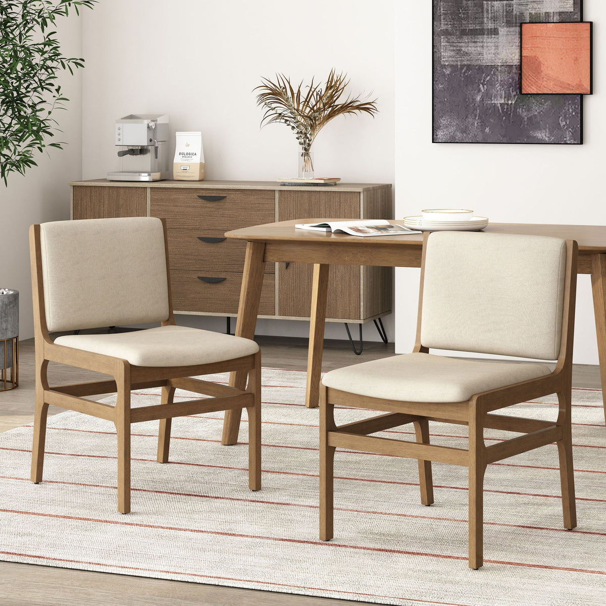 Contemporary Dining Chair Set Upholstered Fabric With Rubberwood Frame