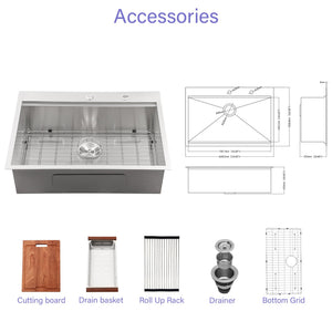 Stainless Steel Drop In Kitchen Sink with Workstation - Gray or Gold