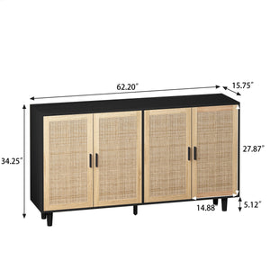 Elegant and Functional 4-Door Rattan Decorative Storage Cabinet