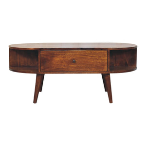 Oval Coffee Table With 1 Drawer - Chestnut