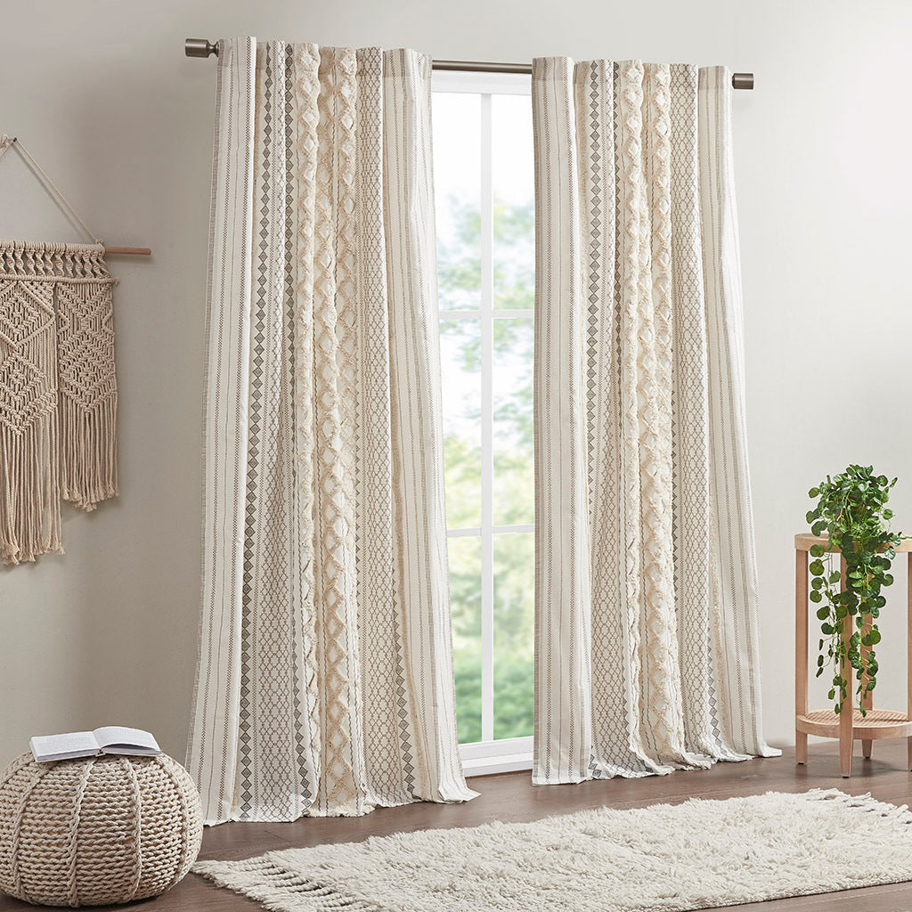 Cotton printed curtain panel with chenille stripe and lining