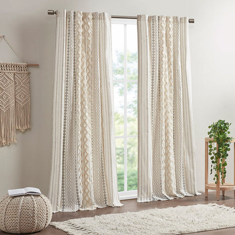 Cotton printed curtain panel with chenille stripe and lining