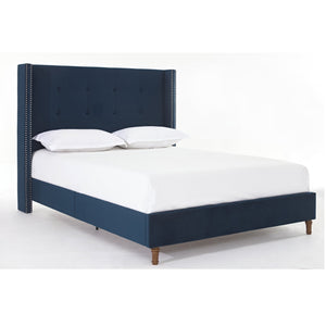 Peyton Upholstered King Bed with 54" High Headboard and Nailhead Trim Wingback in Blue Velvet
