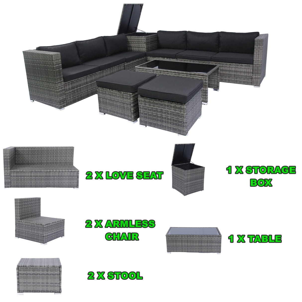 8 Piece Patio Sectional Wicker Rattan Outdoor Sofa Set with Storage Box