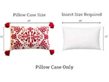Red & White Embroidered Throw Pillow with Tassels  Handcrafted Elegance for Your Home