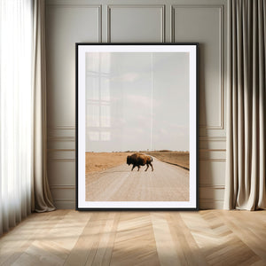 Bison Crossing Wall Art Canvas Print – Framed Western